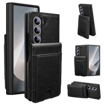 Samsung Galaxy Z Fold7 Leather Case with Card Holder & Tempered Film - Black - 1