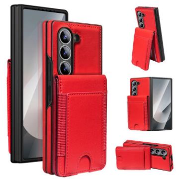 Samsung Galaxy Z Fold7 Red Leather Case with Card Holder & Tempered Film - 1
