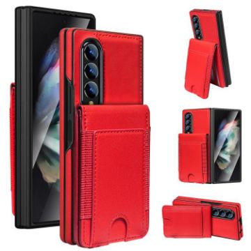 Samsung Galaxy Z Fold3 Red Leather Case with Card Holder & Tempered Film - 1
