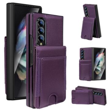 Samsung Galaxy Z Fold3 Dark Purple Leather Case with Card Holder & Film - 1