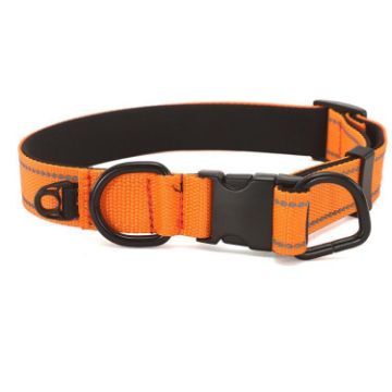 Reflective Waterproof Pet Collar, Black Buckle, Size L, Orange - 1