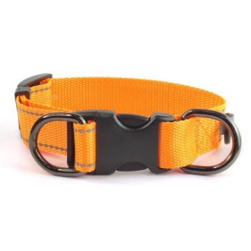 Reflective Nylon Pet Collar with Black Buckle, Size M, Orange - 1