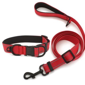 Red Pet Reflective Collar with Black Buckle & 1.8m Leash, Size S, Waterproof - 1