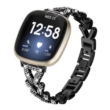 Fitbit Versa 4/3/Sense 2 Diamond Metal Watch Band 20mm Black - 1