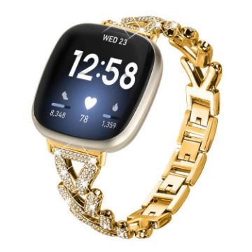 Fitbit Versa 4/3/Sense 2 Gold Diamond Metal Watch Band 20mm Small - 1
