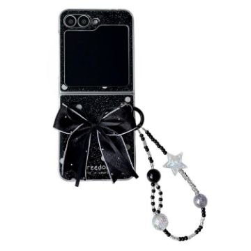Samsung Galaxy Z Flip6 Case Glitter Dots Pattern with Bow Bracelet Black - 1
