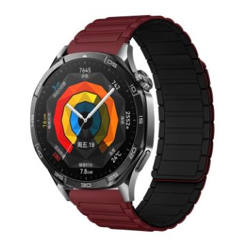 Tri-beads Magnetic Silicone Watch Band 20mm - Wine Red Black - 1
