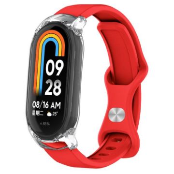 Xiaomi Smart Band 9/8 Red Silicone Watch Band & Transparent Case - 1