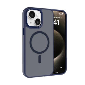 iPhone 15 Kalebol Metal Lens Frame MagSafe Frosted Case Navy Blue - 1