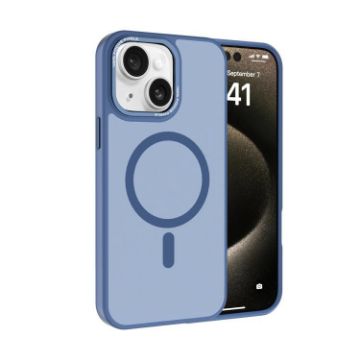 iPhone 14 Plus Kalebol Metal Lens Frame MagSafe Frosted Case Blue - 1