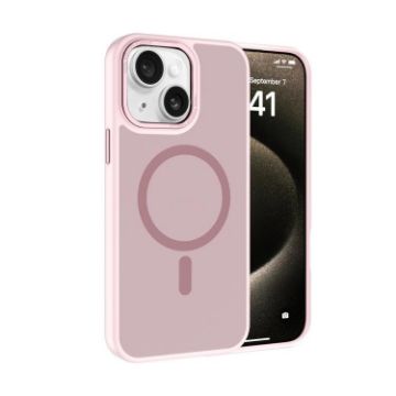 iPhone 14 Pink Kalebol Metal Lens Frame MagSafe Frosted PC Case - 1