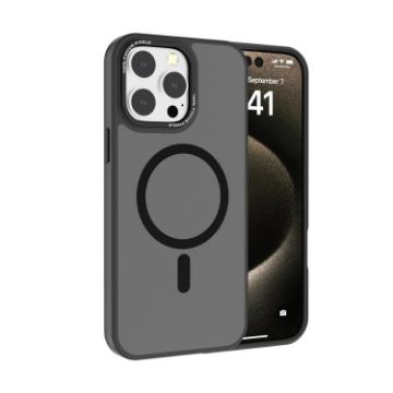iPhone 14 Pro Max Kalebol Metal Lens Frame MagSafe Frosted Case Black - 1
