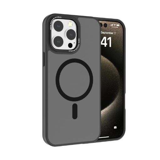 iPhone 13 Pro Kalebol Metal Lens Frame MagSafe Frosted PC Case Black - 1