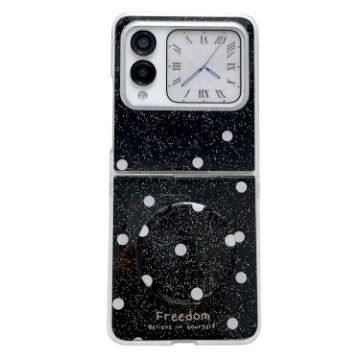 Huawei Nova Flip Phone Case - Glitter Dots Pattern with Holder (Black) - 1