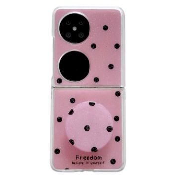 Huawei Pocket 2 Rose Red Glitter Dots Phone Case with Holder - 1