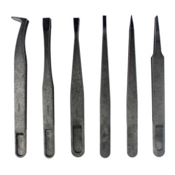 JF-S6in1 Anti-static Carbon Fiber Tweezers Set - Straight & Curved Tips - 1