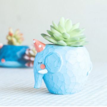 Blue Elephant Resin Animal Planter - Home Garden Office Decor Pot - 1
