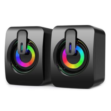 A2 USB 2.0 Wire-Controlled Illuminated Mini Desktop Speaker (Black) - 1