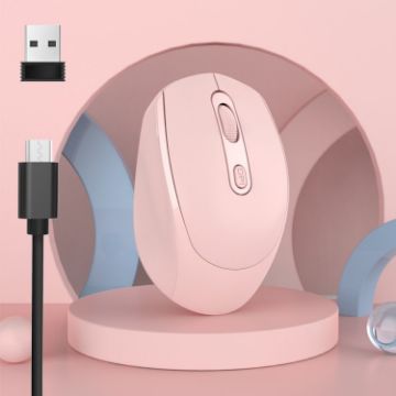 M107 Pink Wireless Rechargeable Mouse, 4-Buttons, 1600 DPI, 2.4GHz - 1