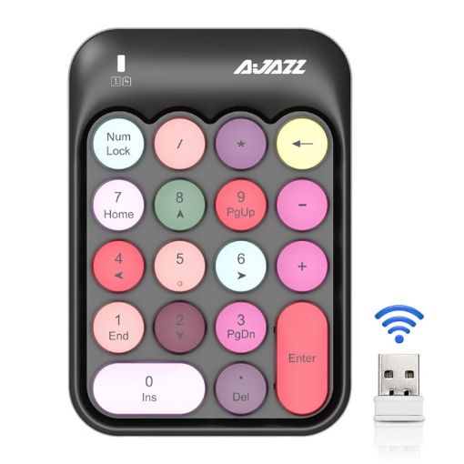 Ajazz AK18 Mini Wireless Numeric Keyboard, Mixed Color Keys, Black - 1
