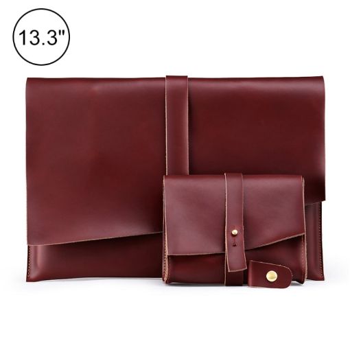 Leather Laptop & Tablet Bag w/ Cable Winder for 13" & Below - Wine Red - 1