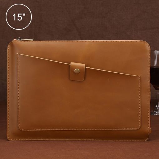 Genuine Leather Business Laptop Tablet Bag 15" & Below - Yellow Zipper - 1