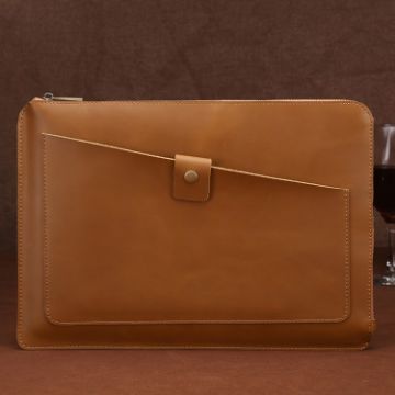 Genuine Leather Laptop Tablet Zipper Bag for 13.3" & Below - Yellow - 1