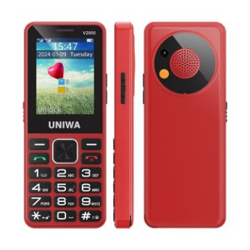 UNIWA V2000 Elder Phone, 2.4" Unisoc T107, 1700mAh, 4G, SOS, UK Plug, Red - 1