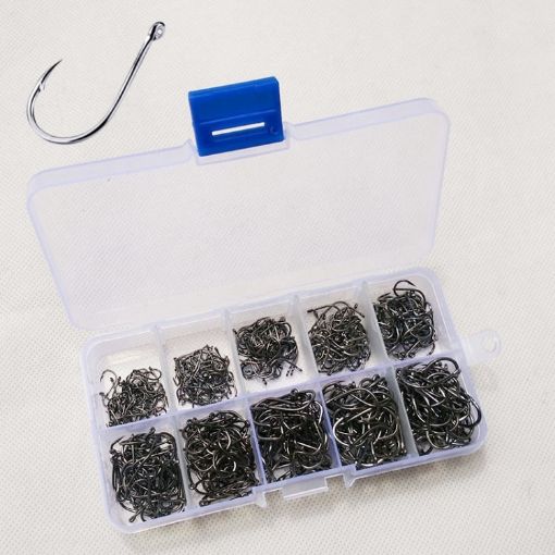 Mixed Size Fish Barbed Hooks with Hole - 500 PCS Fishing Hooks Set - 1
