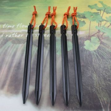 5 PCS Black Aluminium Tent Pegs with Rope - 18cm Outdoor Accessories - 1