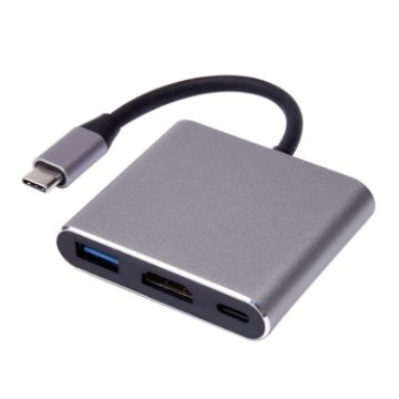 V125 USB-C Male to PD + HDMI + USB 3.0 Female 3-in-1 Converter Grey - 1