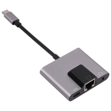 3 in 1 USB-C Adapter: Charging, Ethernet, 3.5mm Audio - NK-1056TC - 1