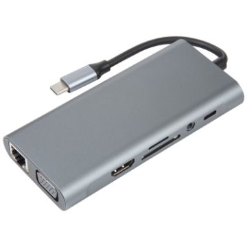 11-in-1 USB-C/Type-C Docking Station HUB Adapter with 1000M Network Port - 1