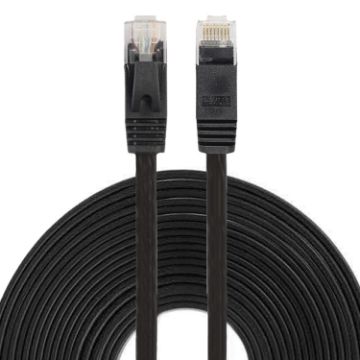 10m Black CAT6 Ultra-thin Flat Ethernet LAN Cable RJ45 Patch Lead - 1