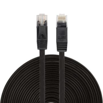 15m Black CAT6 Ultra-thin Flat Ethernet LAN Cable RJ45 Patch Lead - 1