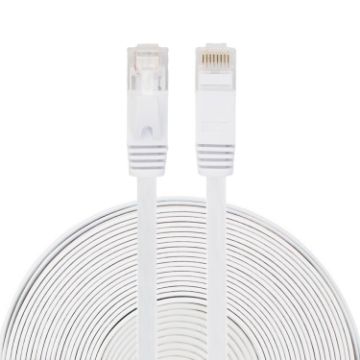 15m CAT6 Ultra-thin Flat Ethernet LAN Cable RJ45 Patch Lead White - 1