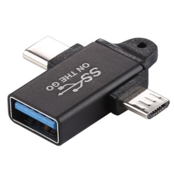 USB 3.0 Female to Type-C/USB-C & Micro Male Adapter - Black Aluminium - 1