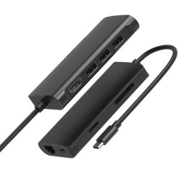 8-in-1 USB-C Hub: USB 3.0, SD/TF, HDMI, RJ45, PD Dock Station (Black) - 1