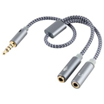 HY191 2 in 1 3.5mm Male to Mic + Audio Female Cable, 26cm Braided - 1