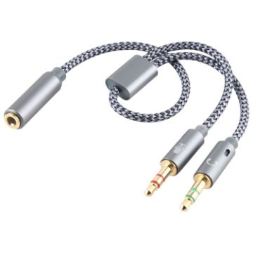 YH192 2 in 1 3.5mm Female to Mic + Audio Male Cable, 22cm, Grey - 1