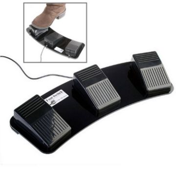 PC USB Triple Action Foot Switch - Black | Hands-Free Control Device - 1