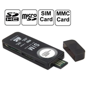 Universal USB Card Reader - Supports SD/MMC/SIM/TF Cards (Black) - 1