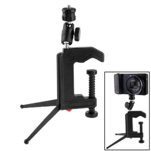 Compact Folding Tripod Clamp for Mini Card Digital Camera - Black - 1
