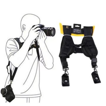 Quick Double Shoulder Belt Strap for 2 DSLR Cameras - Safe & Fast (Black) - 1