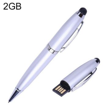 2 in 1 Pen Style USB Flash Drive, Silver, 2GB Storage - 1