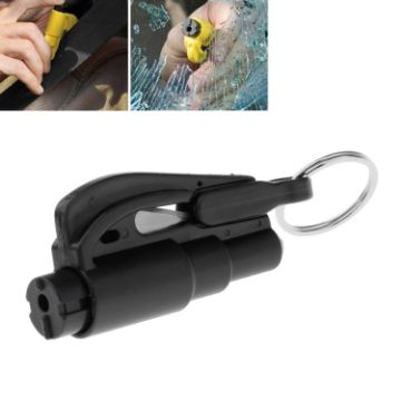 2 in 1 Car Emergency Hammer Key Chain Knife Glass Breaker Tool (Black) - 1