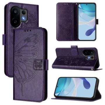 Vivo S30 Dark Purple Embossed Butterfly Leather Phone Case - 1