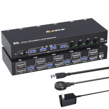 8K 30Hz Dual Monitor KVM Switch, 4 In 2 Out DP/USB3.0, AU Plug - 1