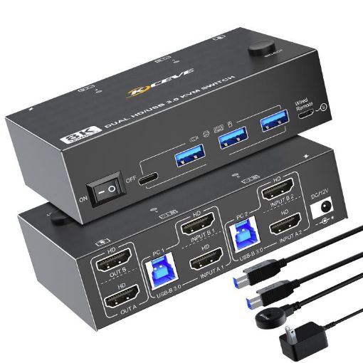8K 60Hz USB3.0/HDMI Dual Monitor KVM Switch, 2-Port, US Plug - 1