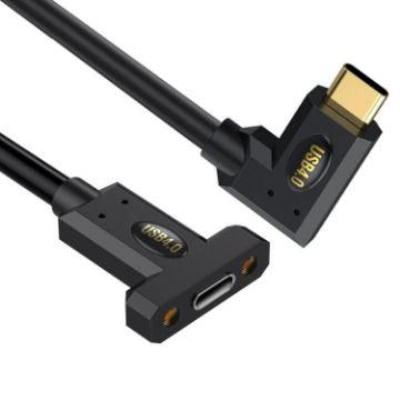 240W Type-C Male Elbow to Female Panel Extension Cable 0.6m with Ear - 1